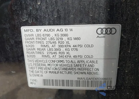 2015 Audi Q7 3.0T Premium z USA, uszkodzony, nr VIN WA1LGAFEXFD009222